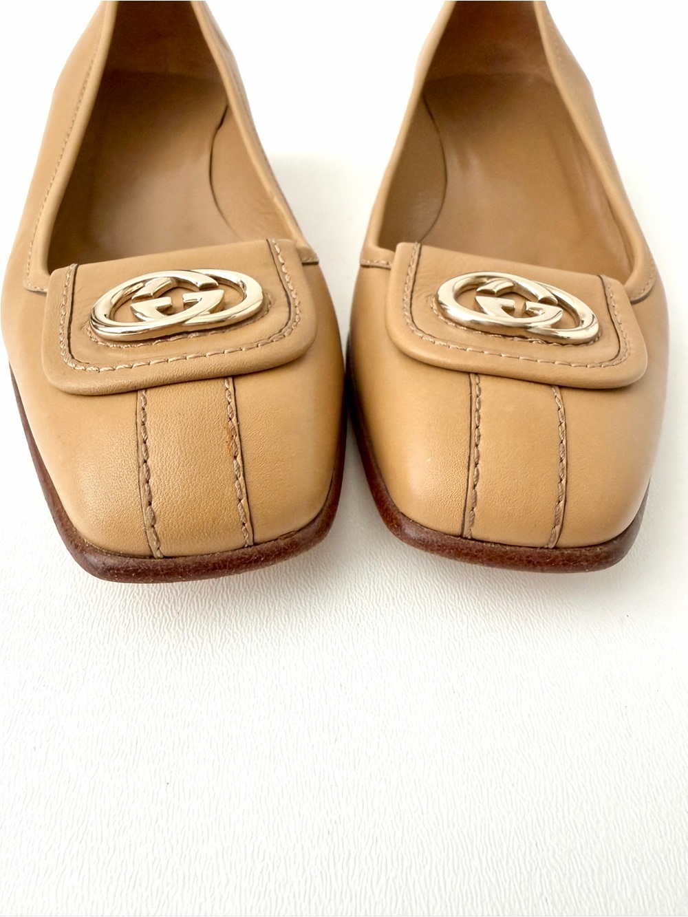 GUCCI | Tan Leather Interlocking GG Square Toe Block Heel Pumps EU 39C - Picture 6 of 12